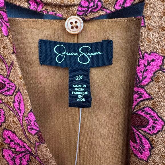 Jessica Simpson Plus NWT Penelope Floral Print Neck Tie Long Sleeve Top - Picture 10 of 12
